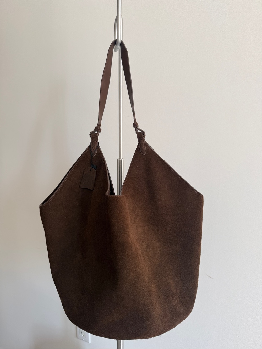 Large Brown Suede Shoulder Lotus Tote Bag